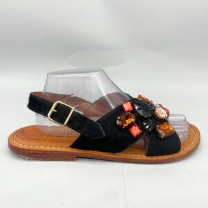 Marni Womens 39.5 9.5 Crystal Embellished Slingback Flat Sandals Black Pony Hair